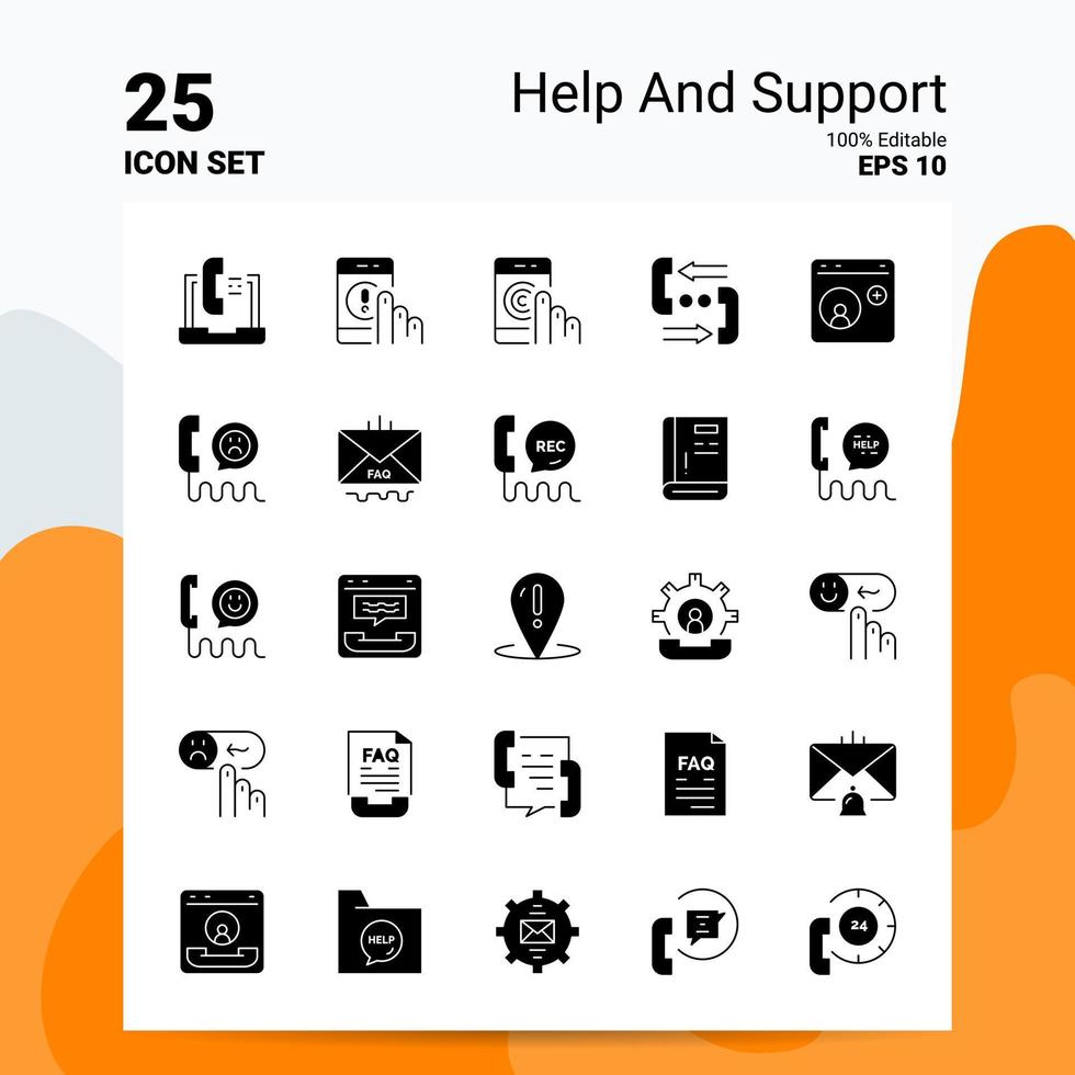 25 Aiuto e supporto icona impostato 100 modificabile eps 10 File attività commerciale logo concetto idee solido glifo icona design vettore