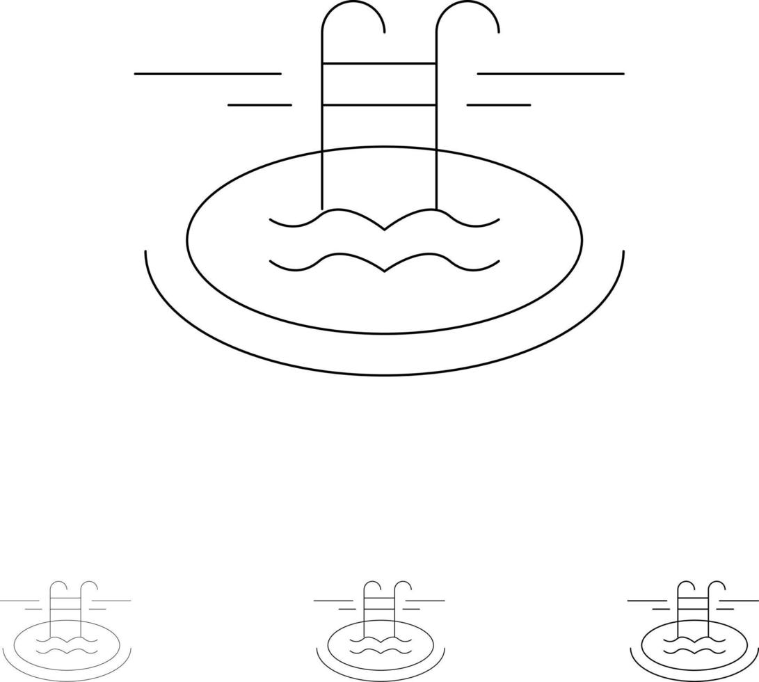 nuoto piscina Hotel servi grassetto e magro nero linea icona impostato vettore