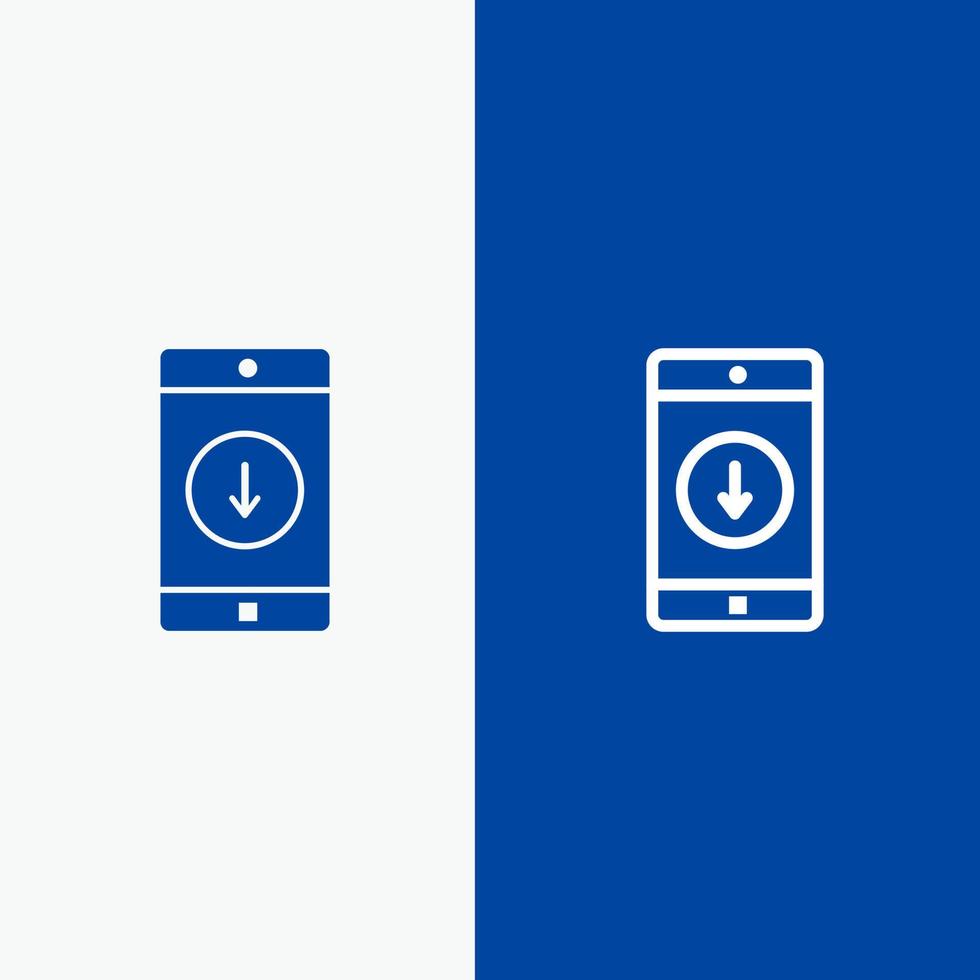 applicazione mobile mobile applicazione giù freccia linea e glifo solido icona blu bandiera linea e glifo solido icona blu bandiera vettore