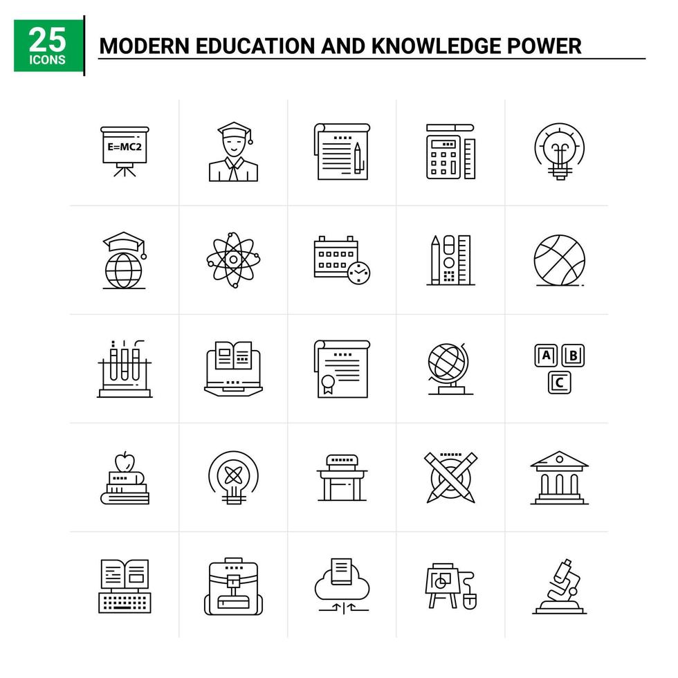 25 moderno formazione scolastica e conoscenza energia icona impostato vettore sfondo