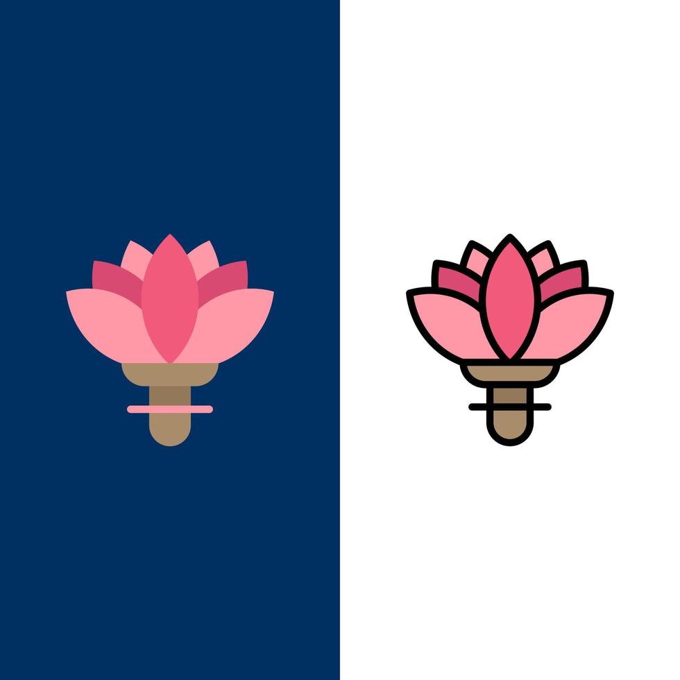 fiore pianta rosa primavera icone piatto e linea pieno icona impostato vettore blu sfondo