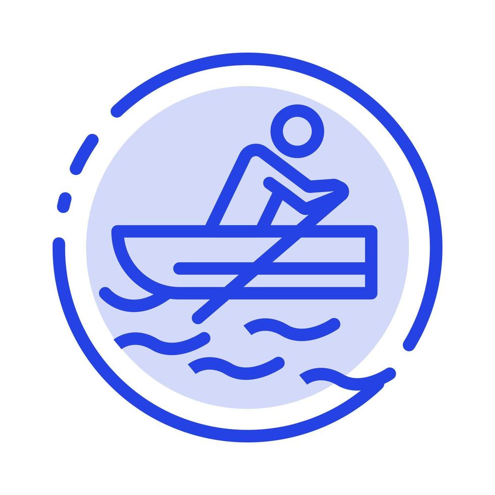barca canottaggio formazione acqua blu tratteggiata linea linea icona vettore