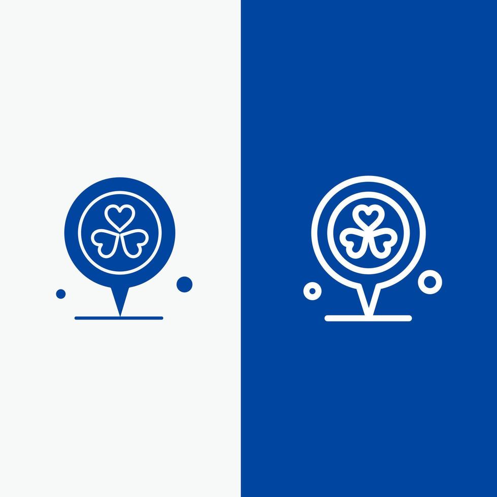fiore Posizione perno cuore linea e glifo solido icona blu bandiera linea e glifo solido icona blu bandiera vettore
