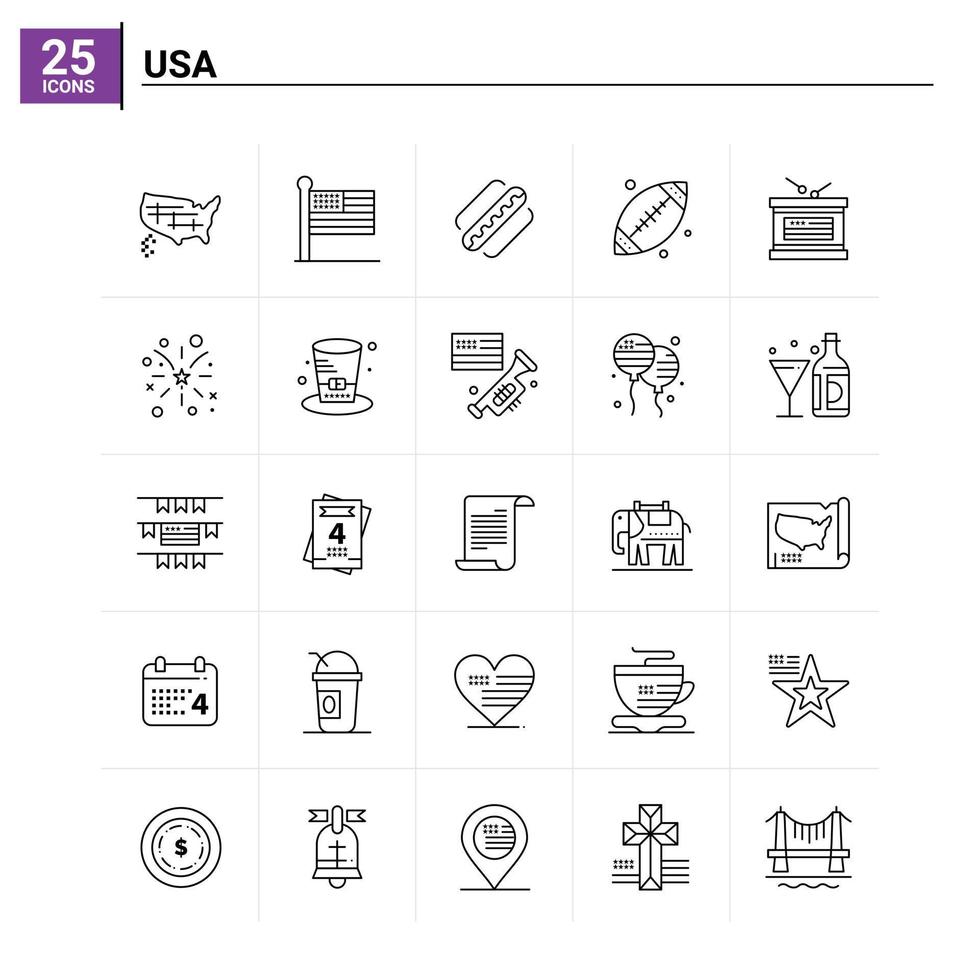 25 Stati Uniti d'America icona impostato vettore sfondo