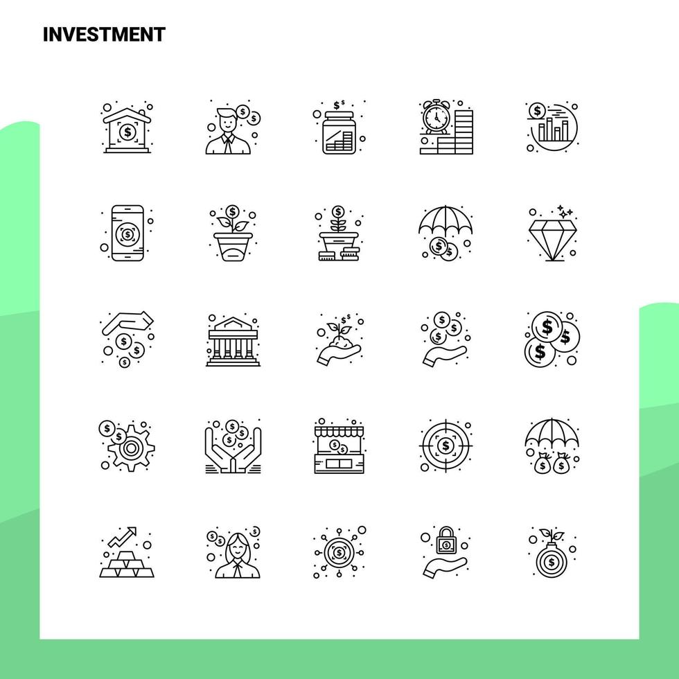 impostato di investimento linea icona impostato 25 icone vettore minimalismo stile design nero icone impostato lineare pittogramma imballare