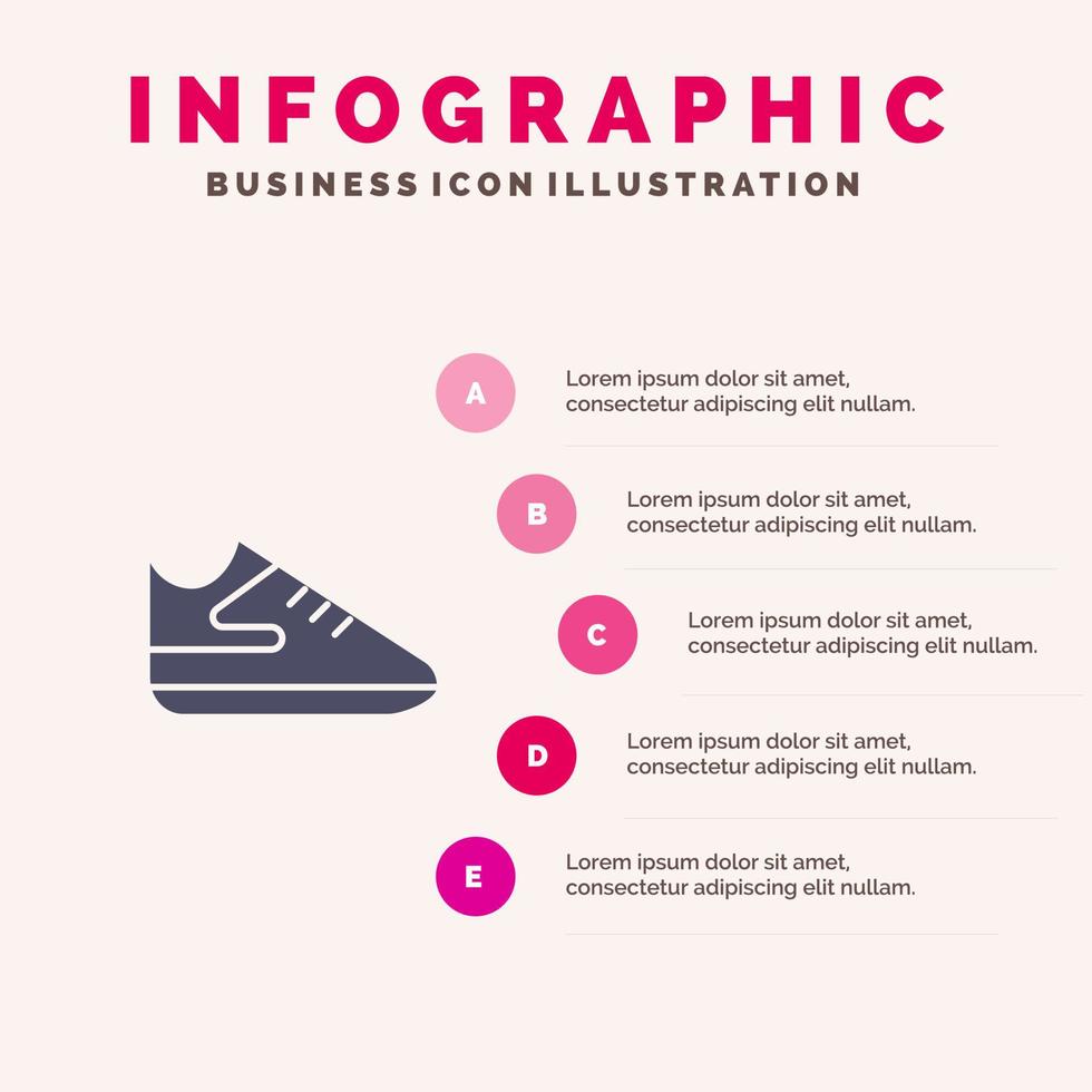 esercizio scarpe gli sport solido icona infografica 5 passaggi presentazione sfondo vettore