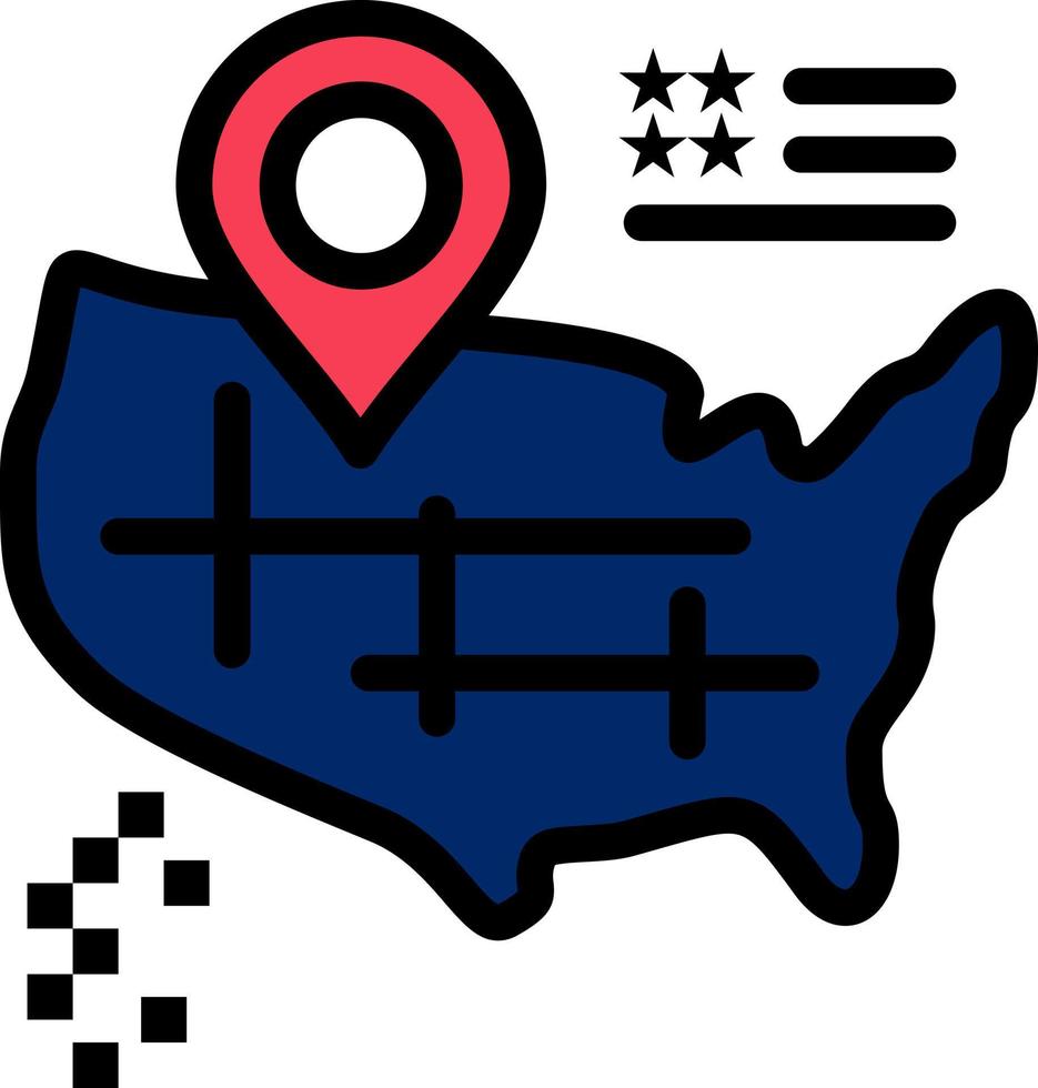 Posizione carta geografica americano piatto colore icona vettore icona bandiera modello