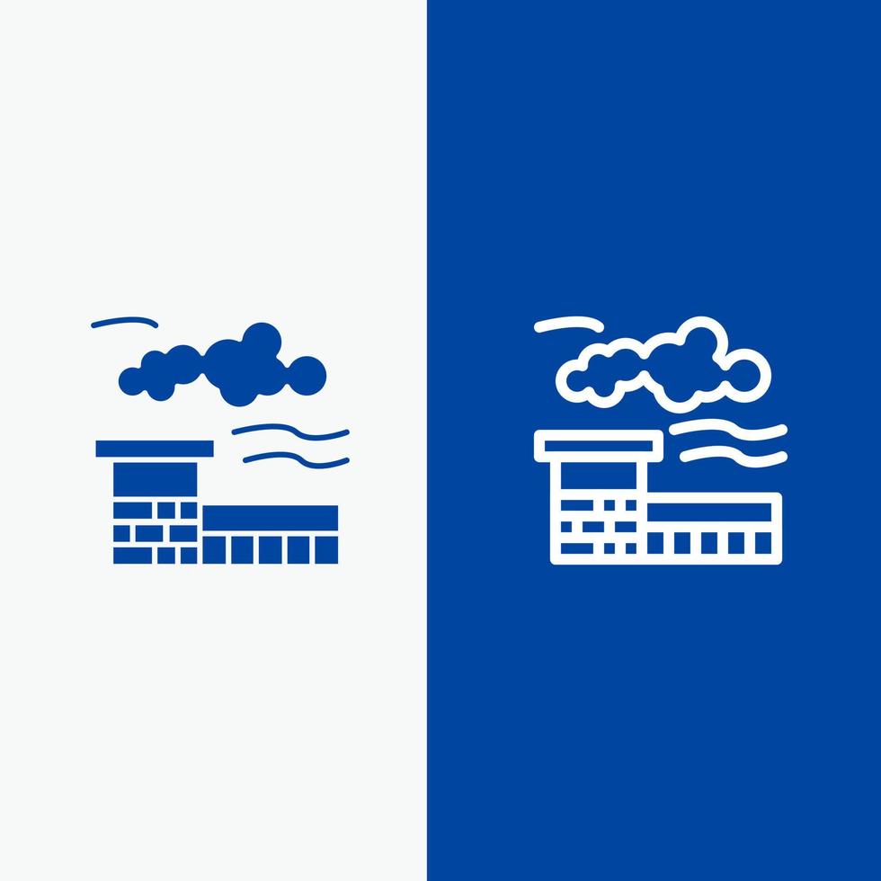 fabbrica industria paesaggio linea e glifo solido icona blu bandiera linea e glifo solido icona blu bandiera vettore