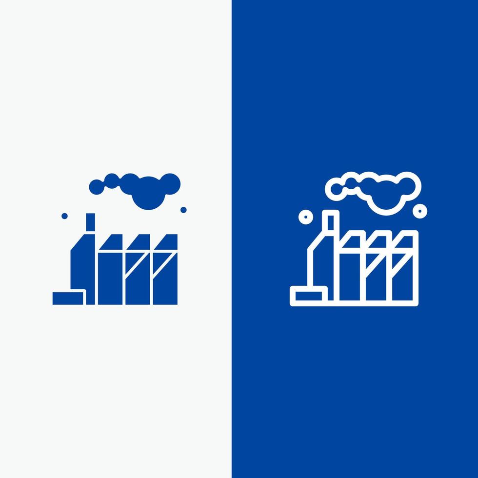 energia inquinamento fabbrica linea e glifo solido icona blu bandiera linea e glifo solido icona blu bandiera vettore