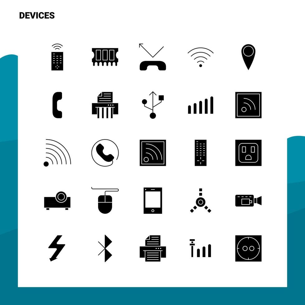 25 dispositivi icona impostato solido glifo icona vettore illustrazione modello per ragnatela e mobile idee per attività commerciale azienda