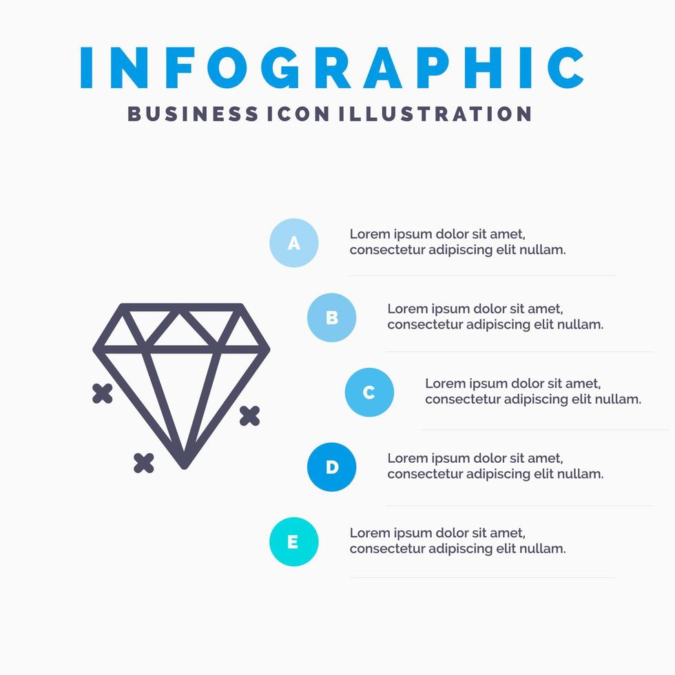 diamante gioielleria blu infografica modello 5 passaggi vettore linea icona modello