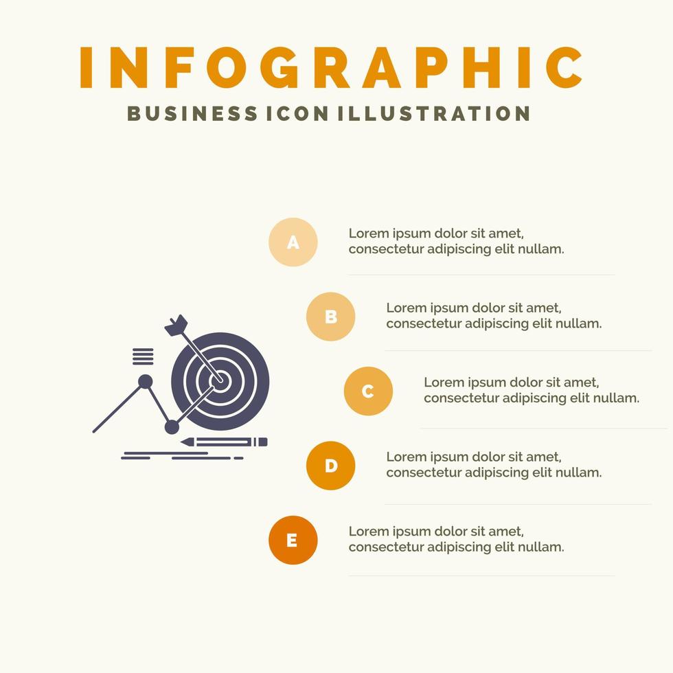 bersaglio successo obbiettivo messa a fuoco solido icona infografica 5 passaggi presentazione sfondo vettore