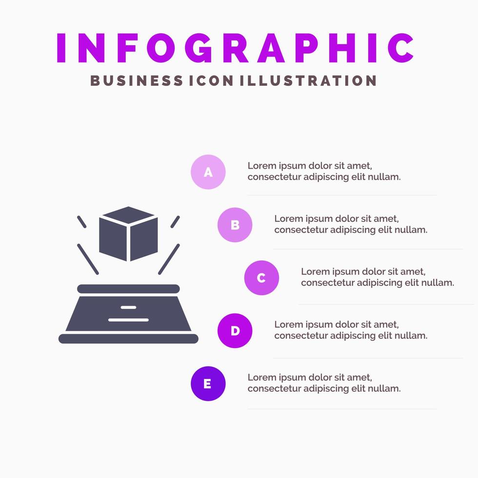 3d scatola ologramma immaginazione presentazione solido icona infografica 5 passaggi presentazione sfondo vettore