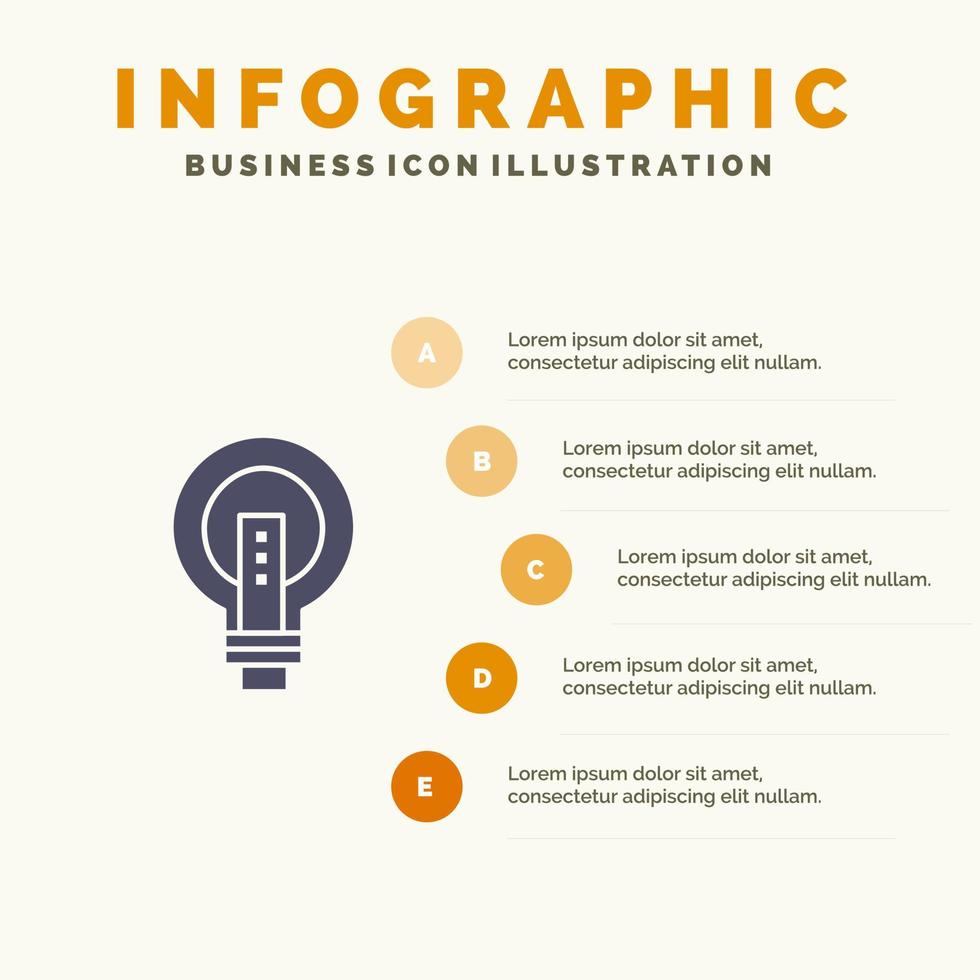 lampadina luminosa attività commerciale idea leggero leggero lampadina energia solido icona infografica 5 passaggi presentazione sfondo vettore