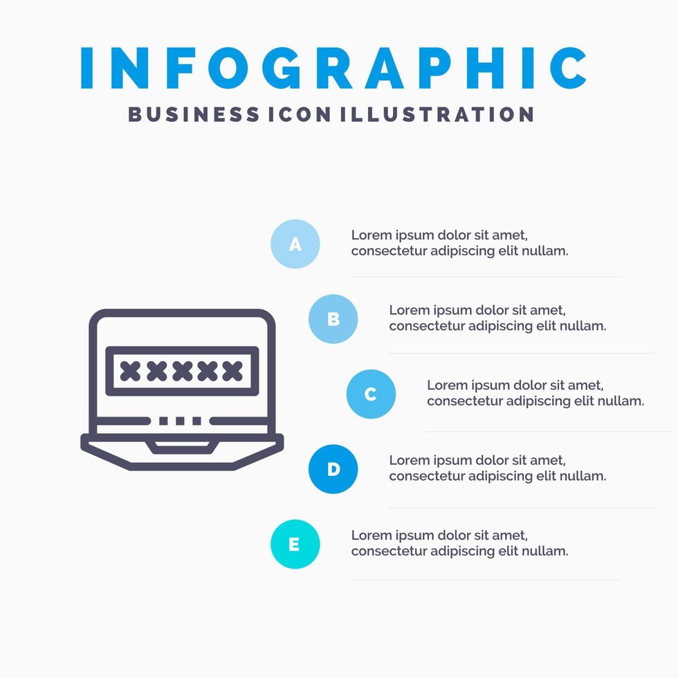 il computer portatile computer serratura sicurezza linea icona con 5 passaggi presentazione infografica sfondo vettore