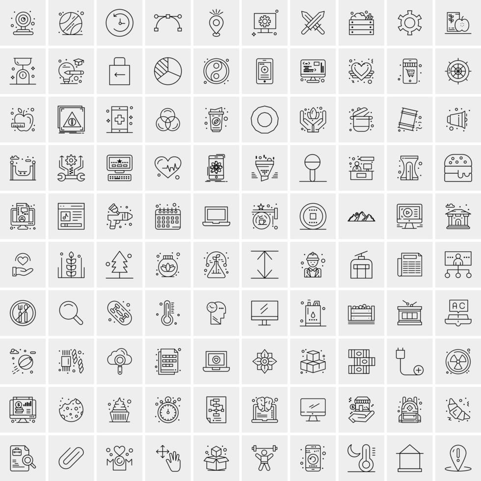 100 universale nero linea icone su bianca sfondo vettore