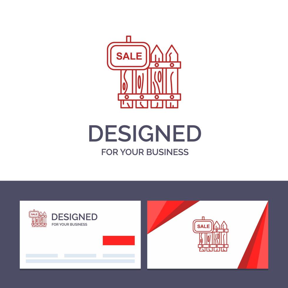 creativo attività commerciale carta e logo modello recinto legna immobili vendita giardino Casa vettore illustrazione