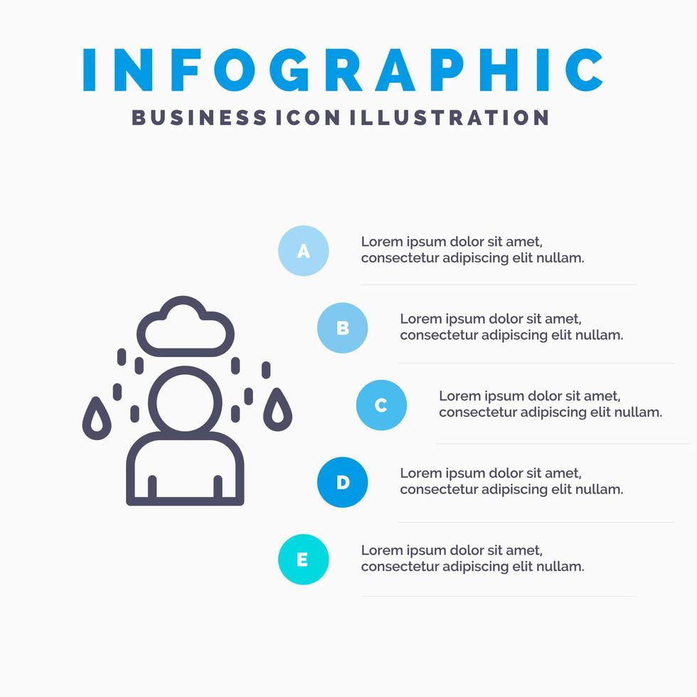 uomo nube piovoso linea icona con 5 passaggi presentazione infografica sfondo vettore