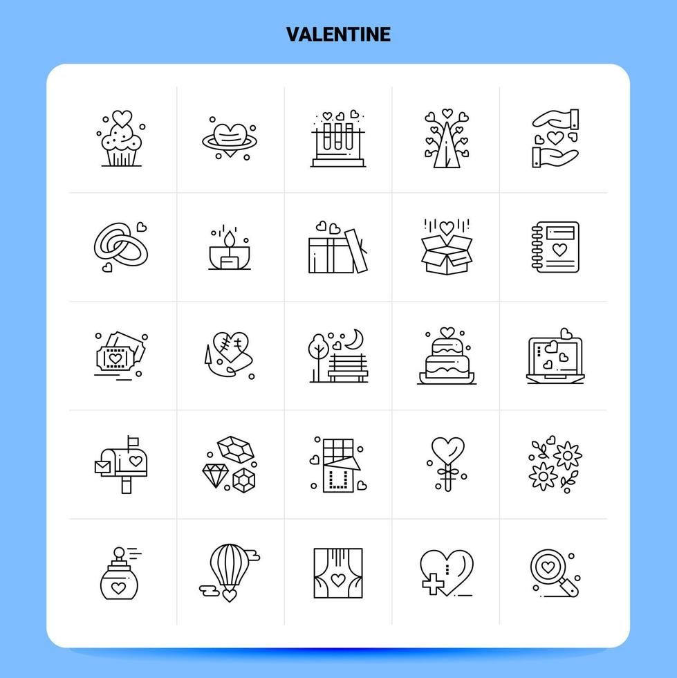 schema 25 San Valentino icona impostato vettore linea stile design nero icone impostato lineare pittogramma imballare ragnatela e mobile attività commerciale idee design vettore illustrazione