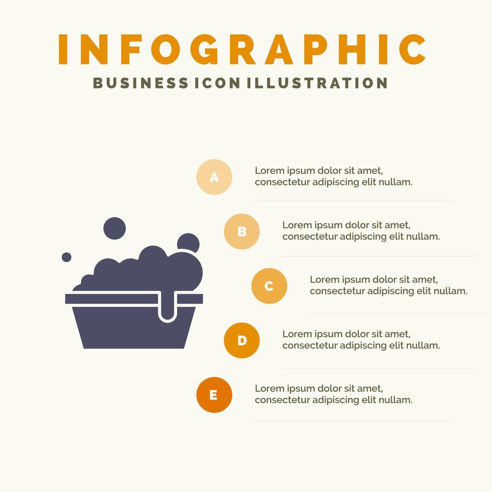 ciotola pulizia lavaggio solido icona infografica 5 passaggi presentazione sfondo vettore