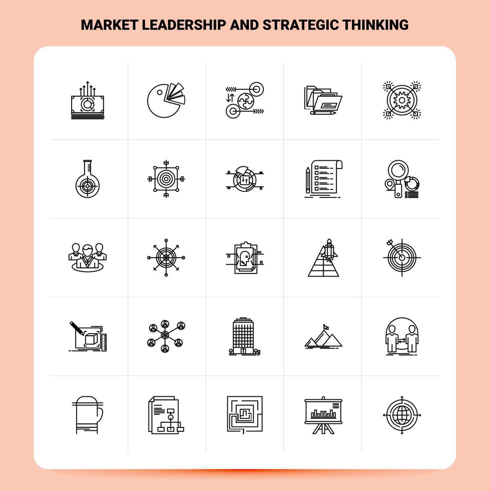 schema 25 mercato comando e strategico pensiero icona impostato vettore linea stile design nero icone impostato lineare pittogramma imballare ragnatela e mobile attività commerciale idee design vettore illustrazione