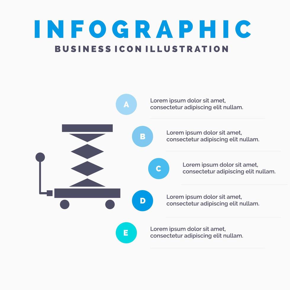 auto costruzione sollevamento forbice solido icona infografica 5 passaggi presentazione sfondo vettore