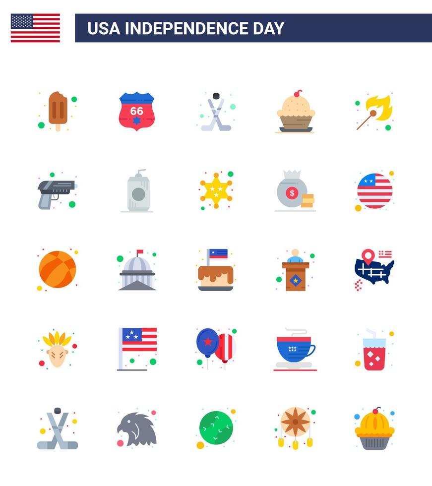 contento indipendenza giorno Stati Uniti d'America imballare di 25 creativo appartamenti di fuoco ringraziamento hokey dolce dolce modificabile Stati Uniti d'America giorno vettore design elementi