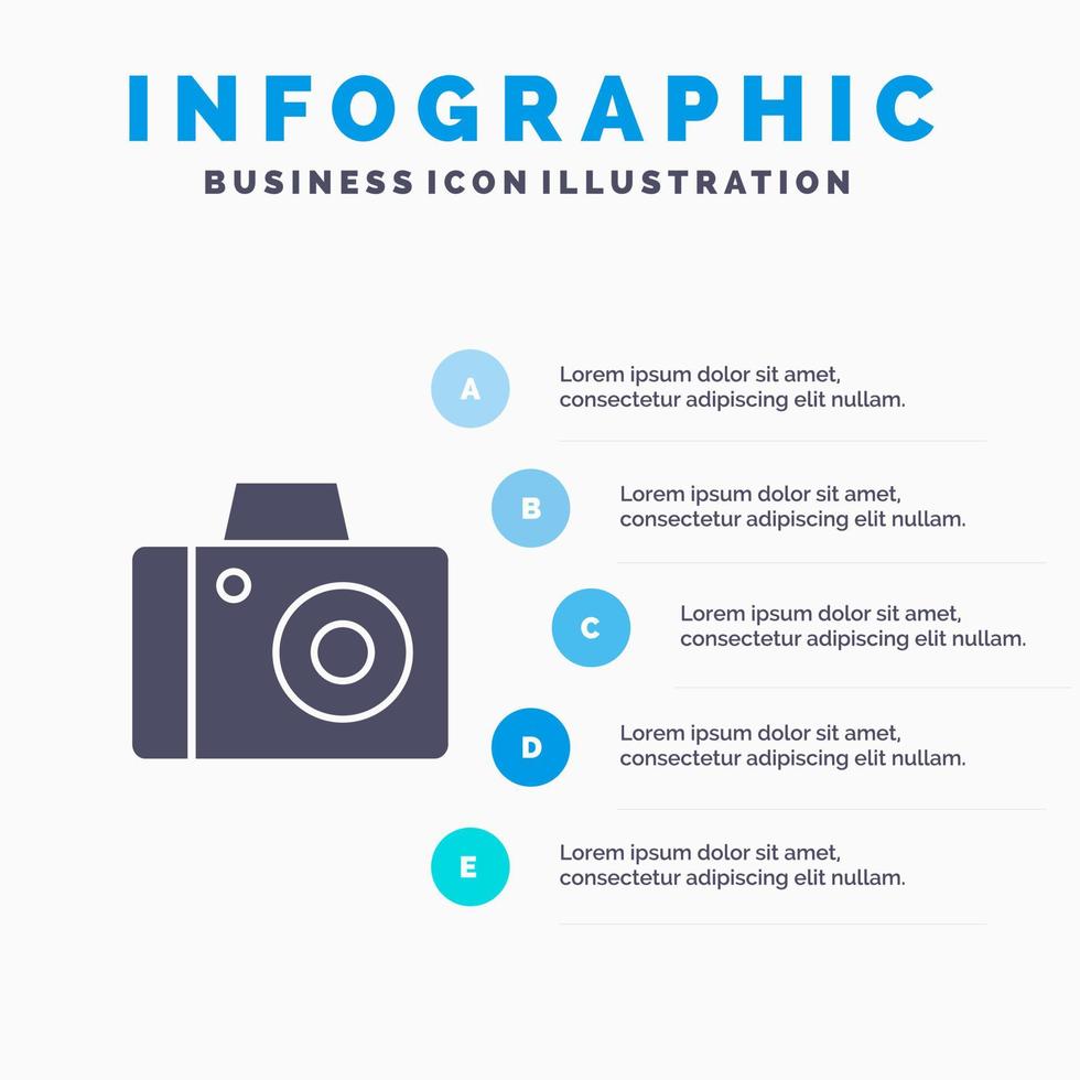 telecamera foto studio solido icona infografica 5 passaggi presentazione sfondo vettore