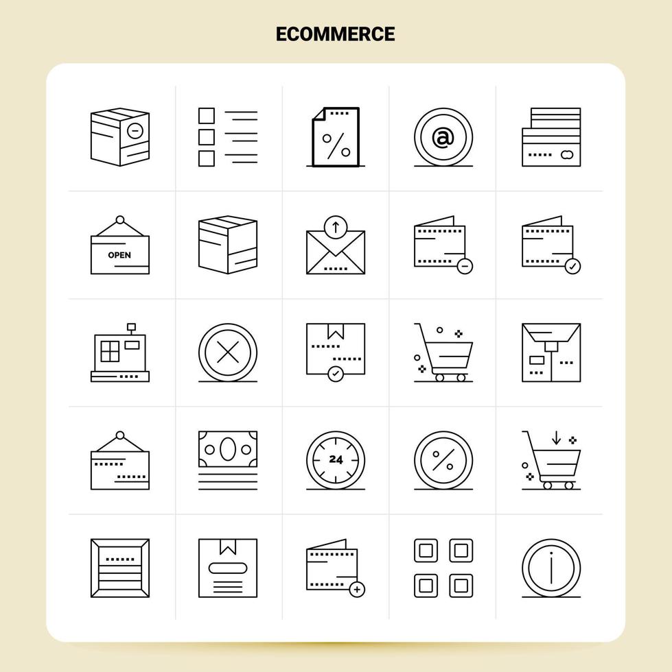 schema 25 e-commerce icona impostato vettore linea stile design nero icone impostato lineare pittogramma imballare ragnatela e mobile attività commerciale idee design vettore illustrazione