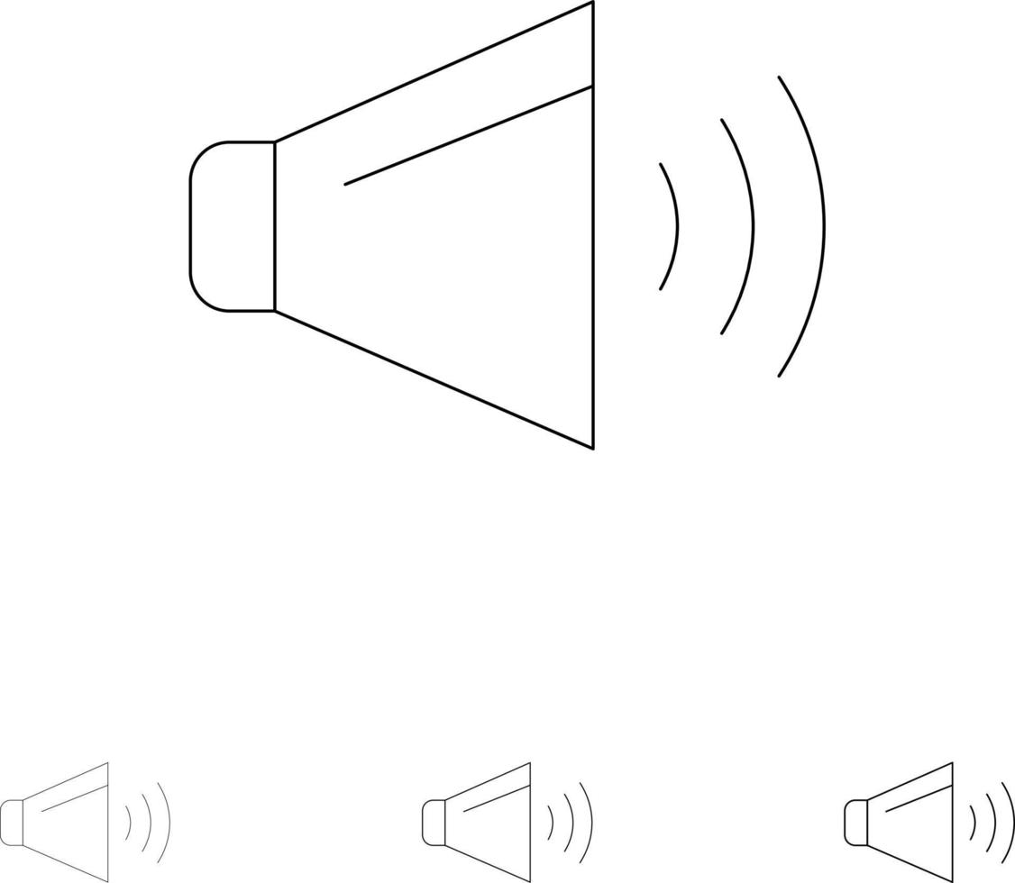 suono altoparlante volume su grassetto e magro nero linea icona impostato vettore