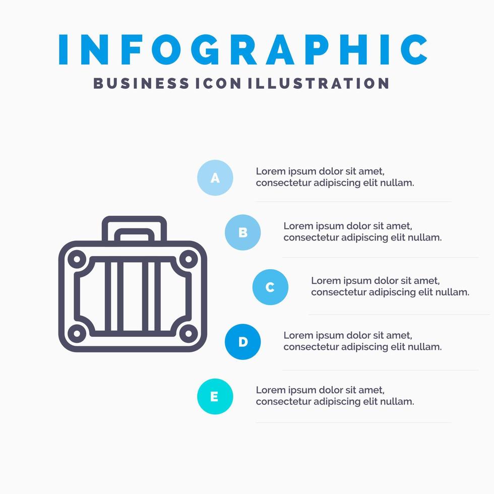 spiaggia vacanza mezzi di trasporto viaggio linea icona con 5 passaggi presentazione infografica sfondo vettore