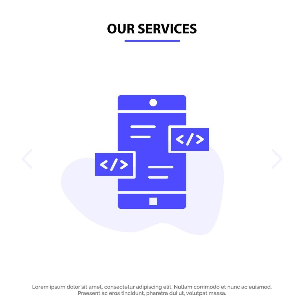 nostro Servizi App sviluppo frecce div mobile solido glifo icona ragnatela carta modello vettore