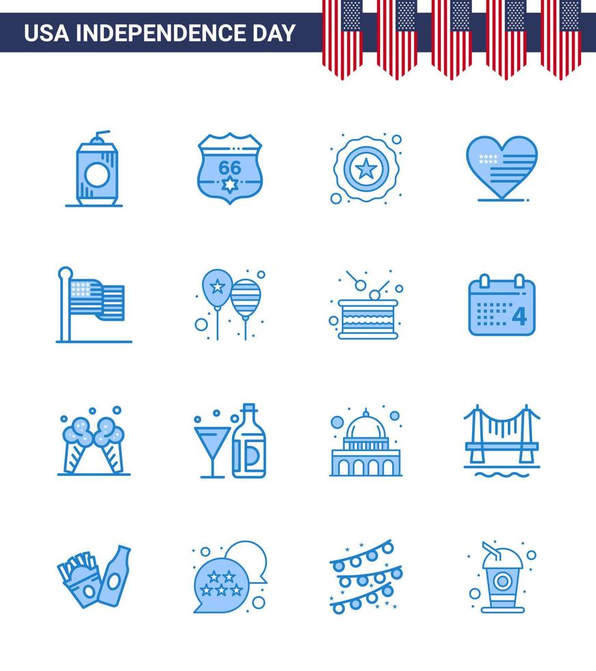 azione vettore icona imballare di americano giorno 16 linea segni e simboli per ringraziamento americano polizia bandiera amore modificabile Stati Uniti d'America giorno vettore design elementi