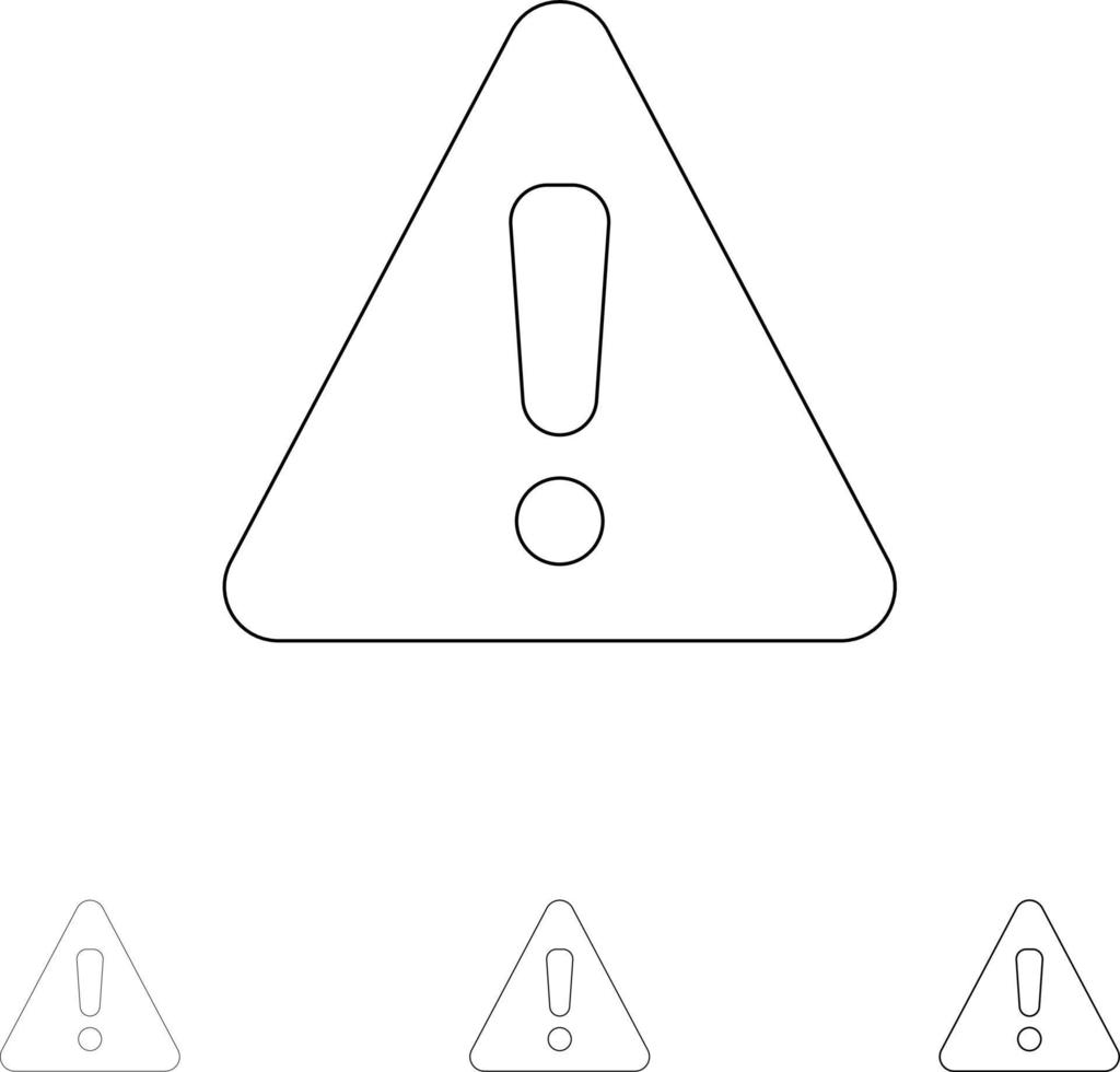 mettere in guardia Pericolo avvertimento cartello grassetto e magro nero linea icona impostato vettore