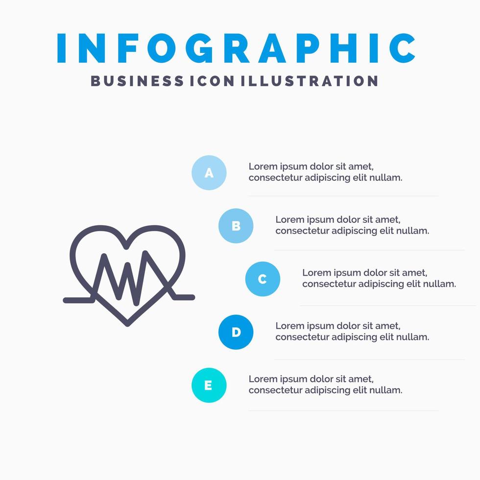 medico cuore battito cardiaco pulse linea icona con 5 passaggi presentazione infografica sfondo vettore