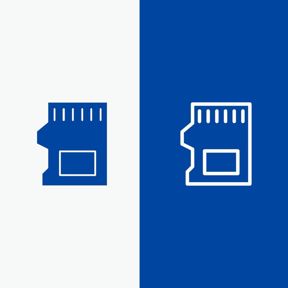 sd carta sd Conservazione dati linea e glifo solido icona blu bandiera linea e glifo solido icona blu bandiera vettore