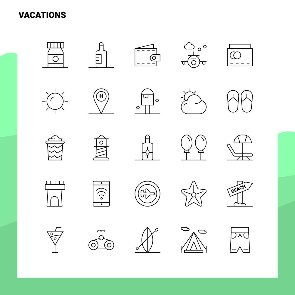 impostato di vacanze linea icona impostato 25 icone vettore minimalismo stile design nero icone impostato lineare pittogramma imballare