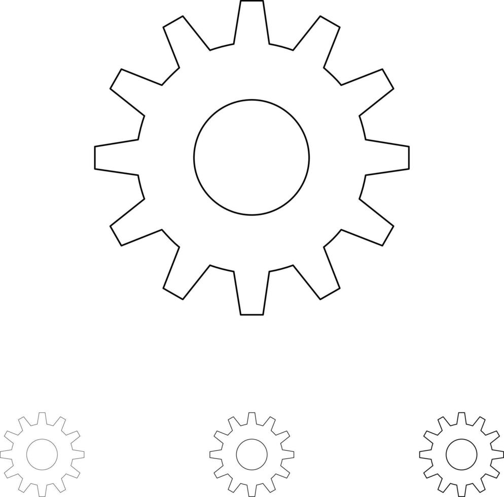 ingranaggi Ingranaggio ambientazione grassetto e magro nero linea icona impostato vettore