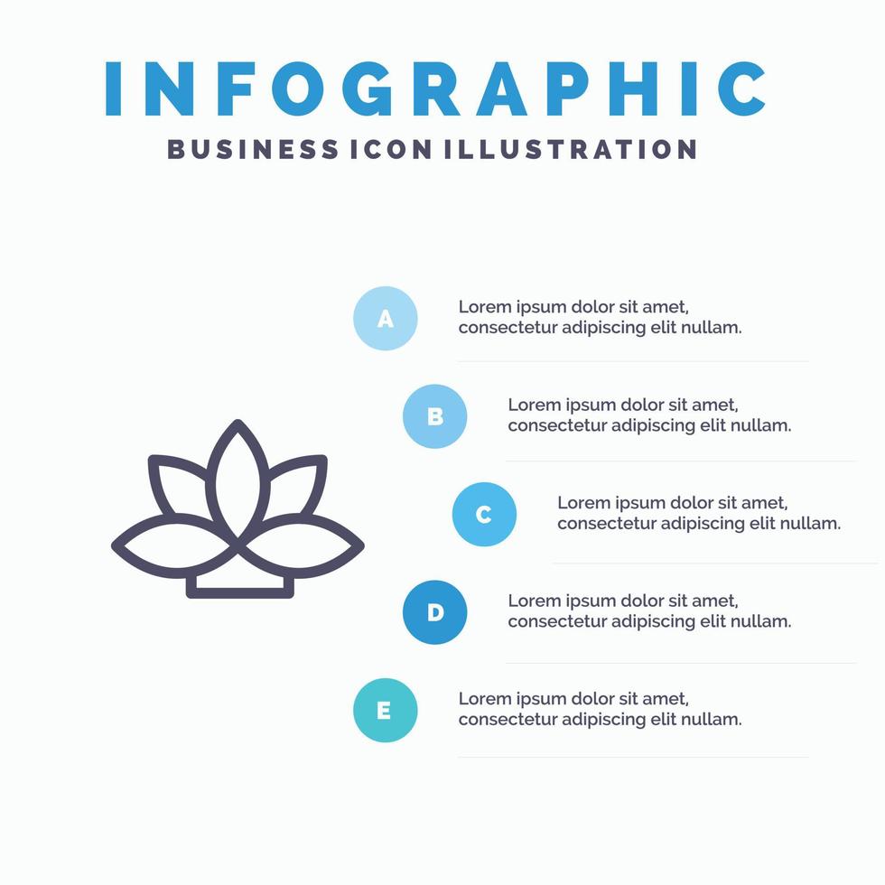 fiore India loto pianta linea icona con 5 passaggi presentazione infografica sfondo vettore