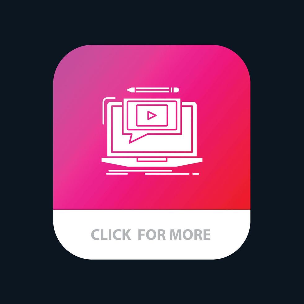 il computer portatile giocatore schermo lezione video mobile App pulsante androide e ios glifo versione vettore