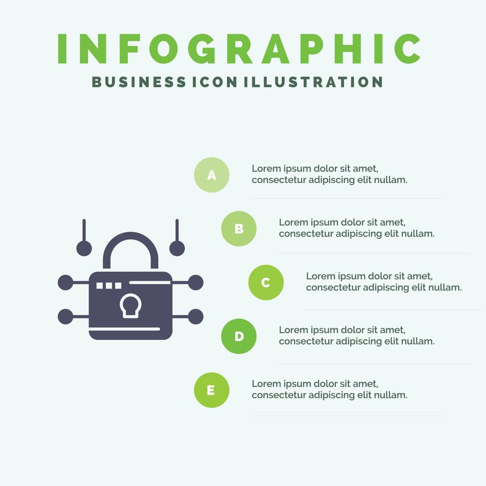 serratura bloccato sicurezza sicuro solido icona infografica 5 passaggi presentazione sfondo vettore