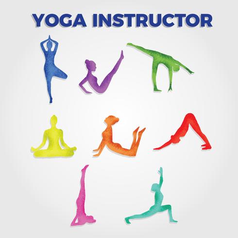 Acquerello Yoga Istruttore Vector