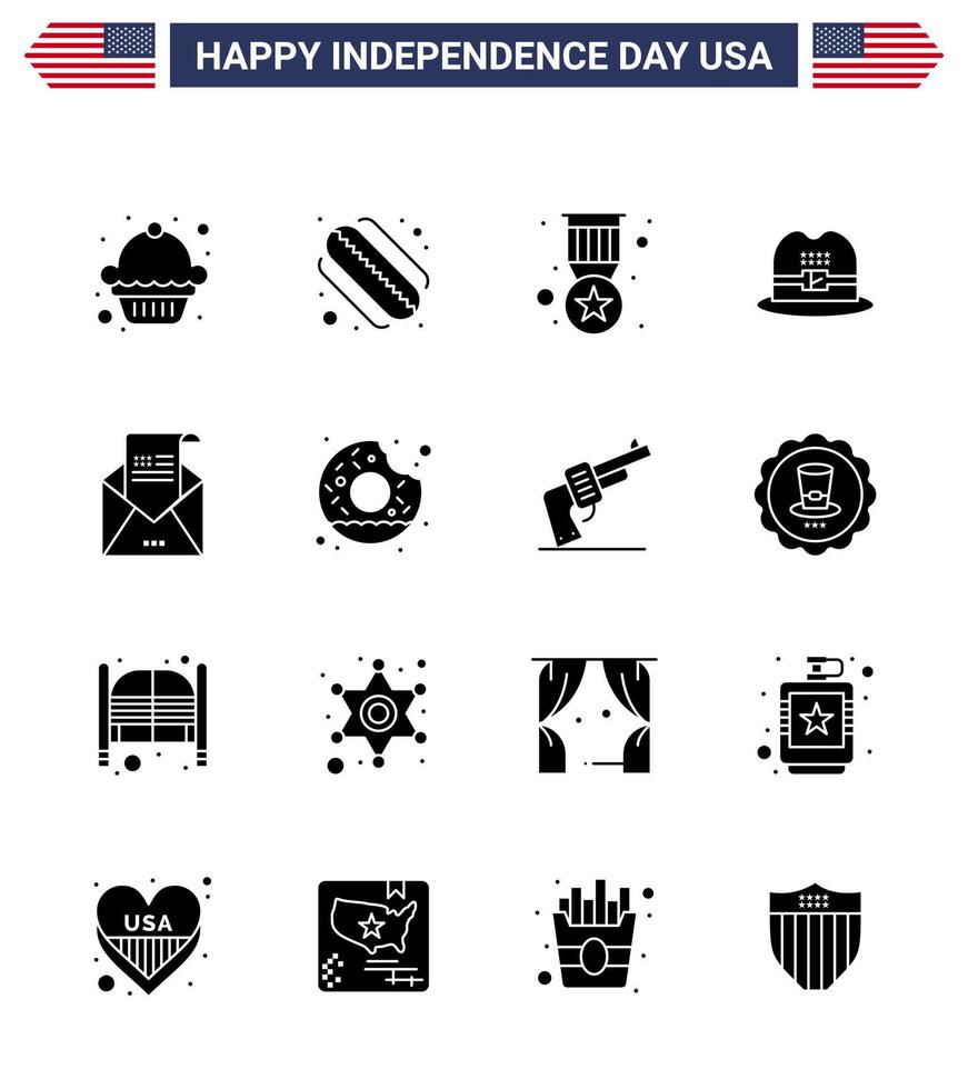 16 solido glifo segni per Stati Uniti d'America indipendenza giorno posta saluto medaglia Busta americano modificabile Stati Uniti d'America giorno vettore design elementi