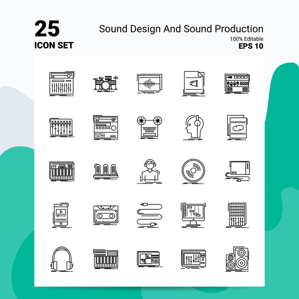 25 suono design e suono produzione icona impostato 100 modificabile eps 10 File attività commerciale logo concetto idee linea icona design vettore