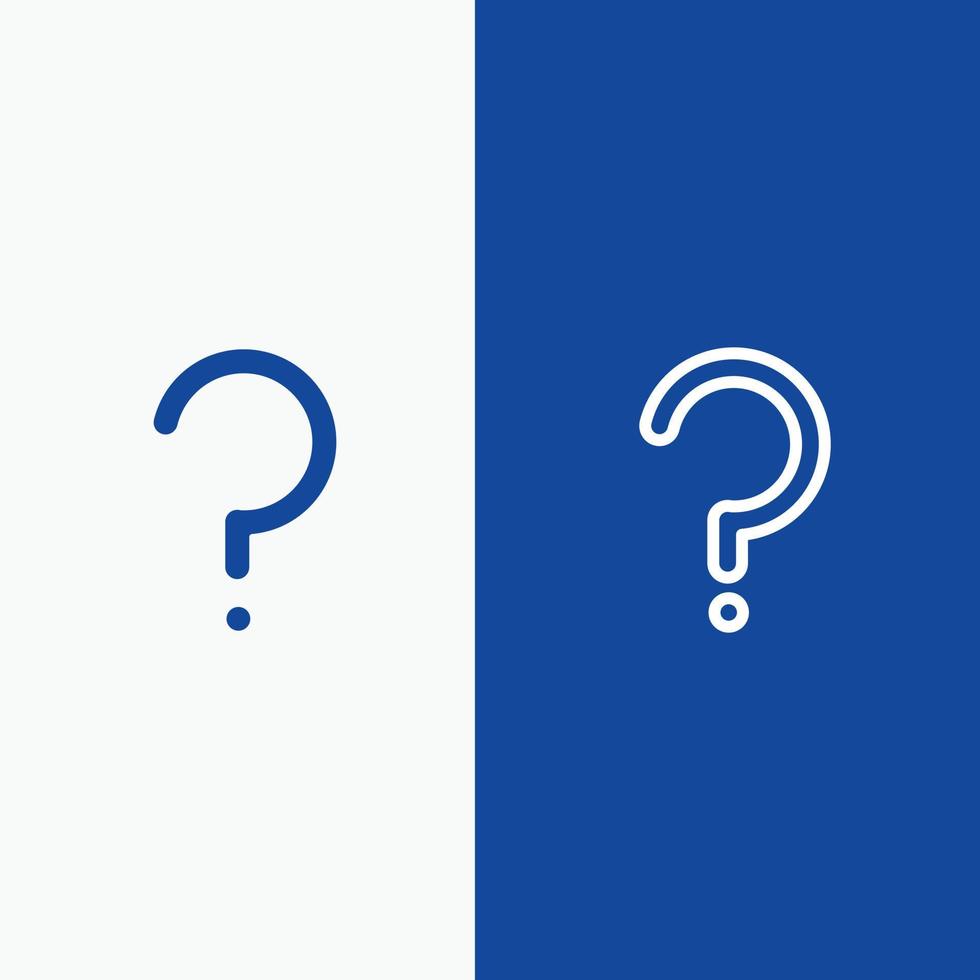 Aiuto domanda domanda marchio marchio linea e glifo solido icona blu bandiera linea e glifo solido icona blu bandiera vettore