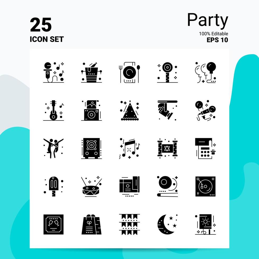 25 festa icona impostato 100 modificabile eps 10 File attività commerciale logo concetto idee solido glifo icona design vettore