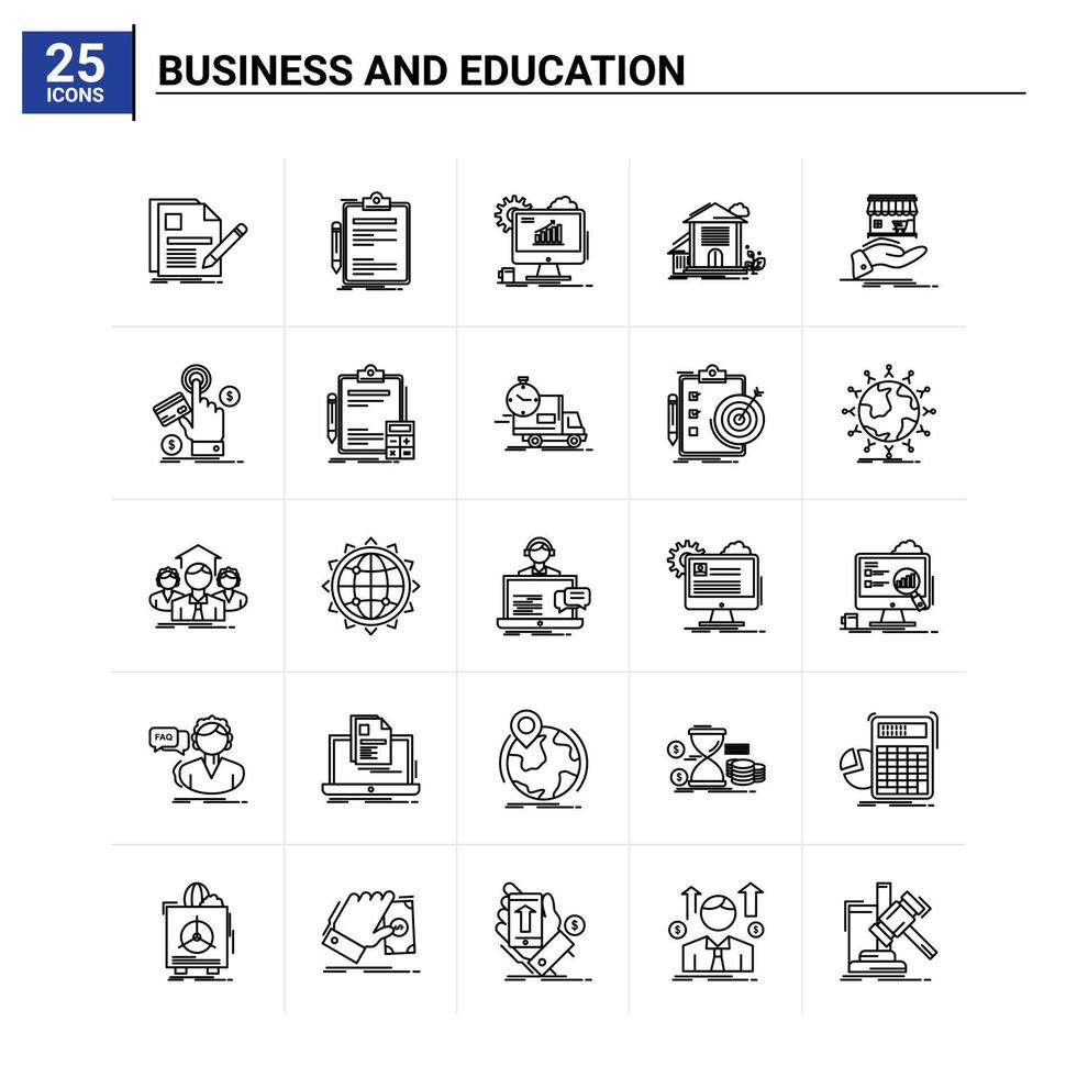 25 attività commerciale e formazione scolastica icona impostato vettore sfondo