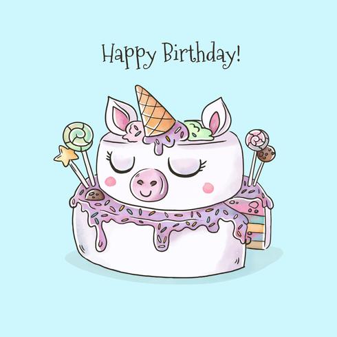 Acquerello Unicorn Birthday Cake Vector