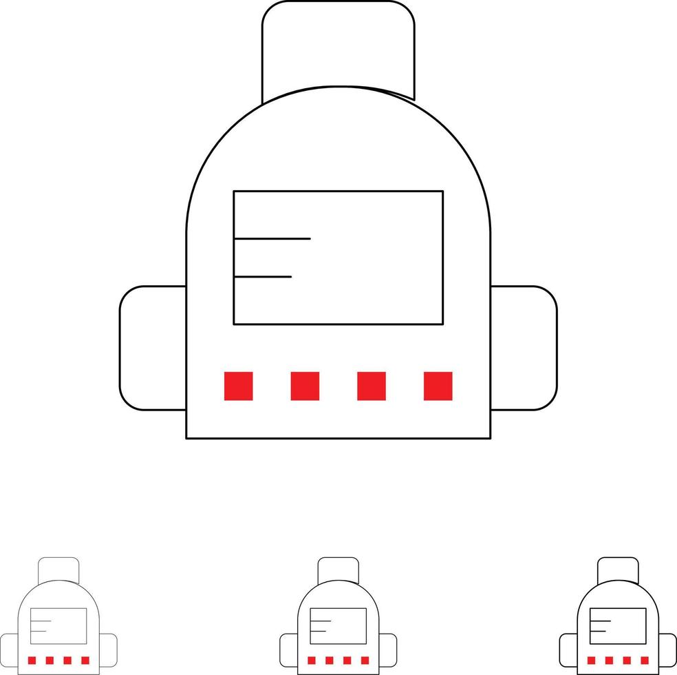 Borsa scuola formazione scolastica grassetto e magro nero linea icona impostato vettore