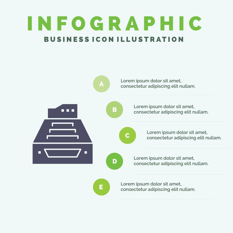 File contabilità conti dati Banca dati Posta in arrivo Conservazione solido icona infografica 5 passaggi presentazione sfondo vettore